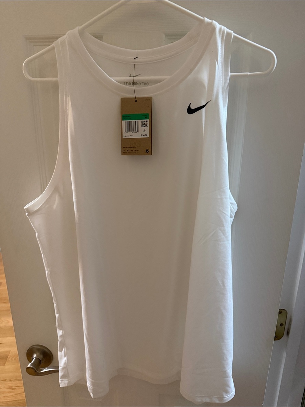 Nike White Men’s Sleeveless Performance Tank with Black Swoosh
